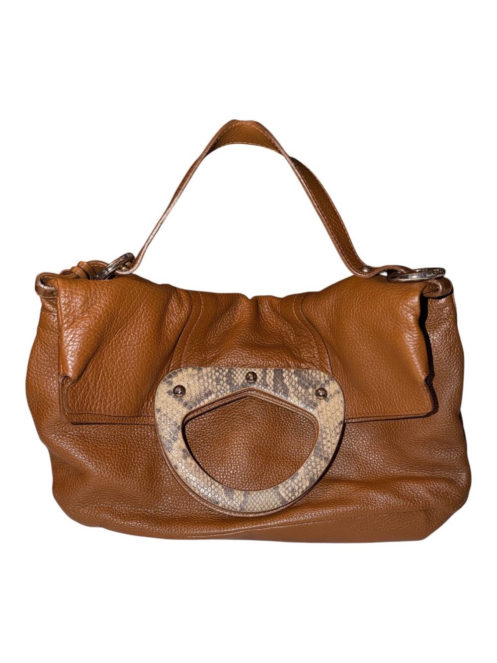 Furla Brown Leather Fold over Top Handle Bag